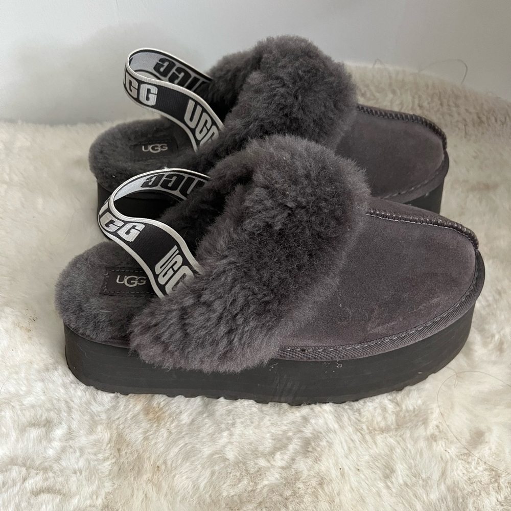 UGG Gray Fluffy Slippers